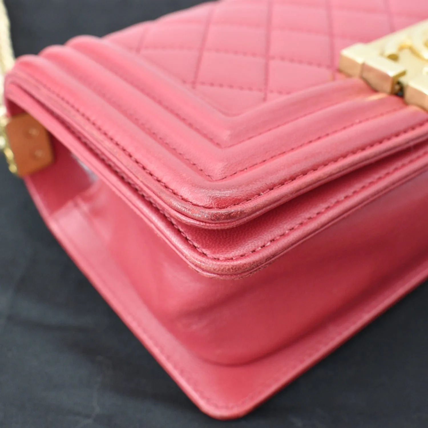 CHANEL Le Boy Small Lambskin Leather Shoulder Bag Red