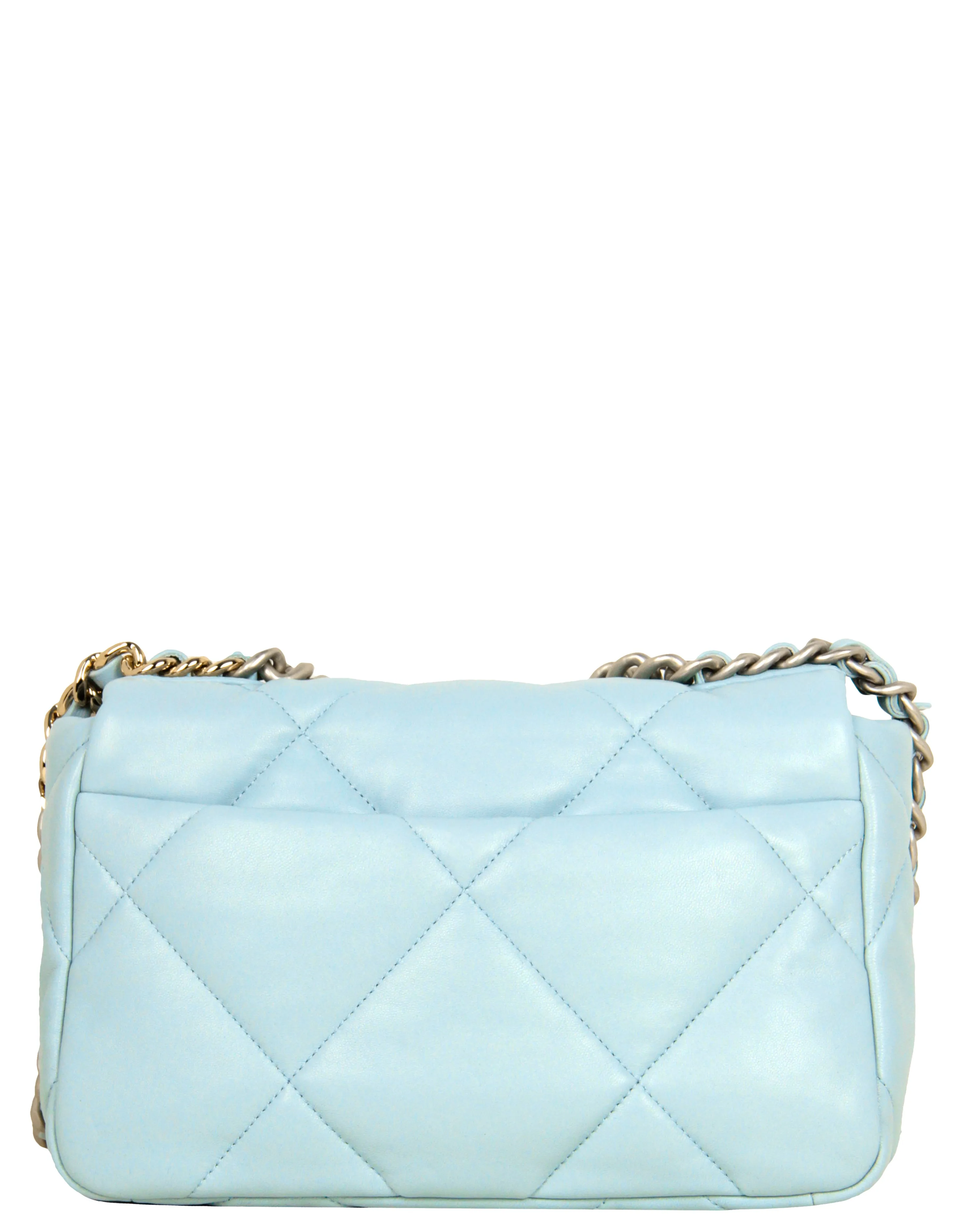 Chanel NWT 2022 Light Blue Lambskin Quilted Medium 19 Bag