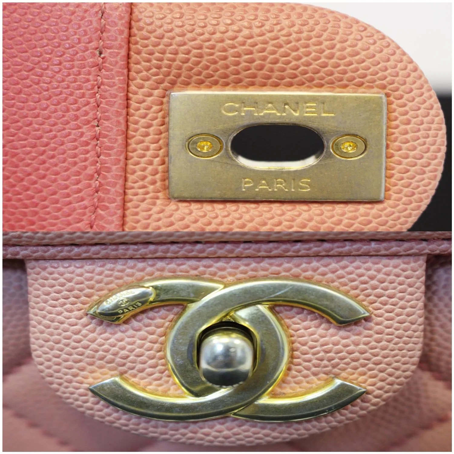 CHANEL On The Sea Caviar Leather Small Flap Shoulder Bag Coral