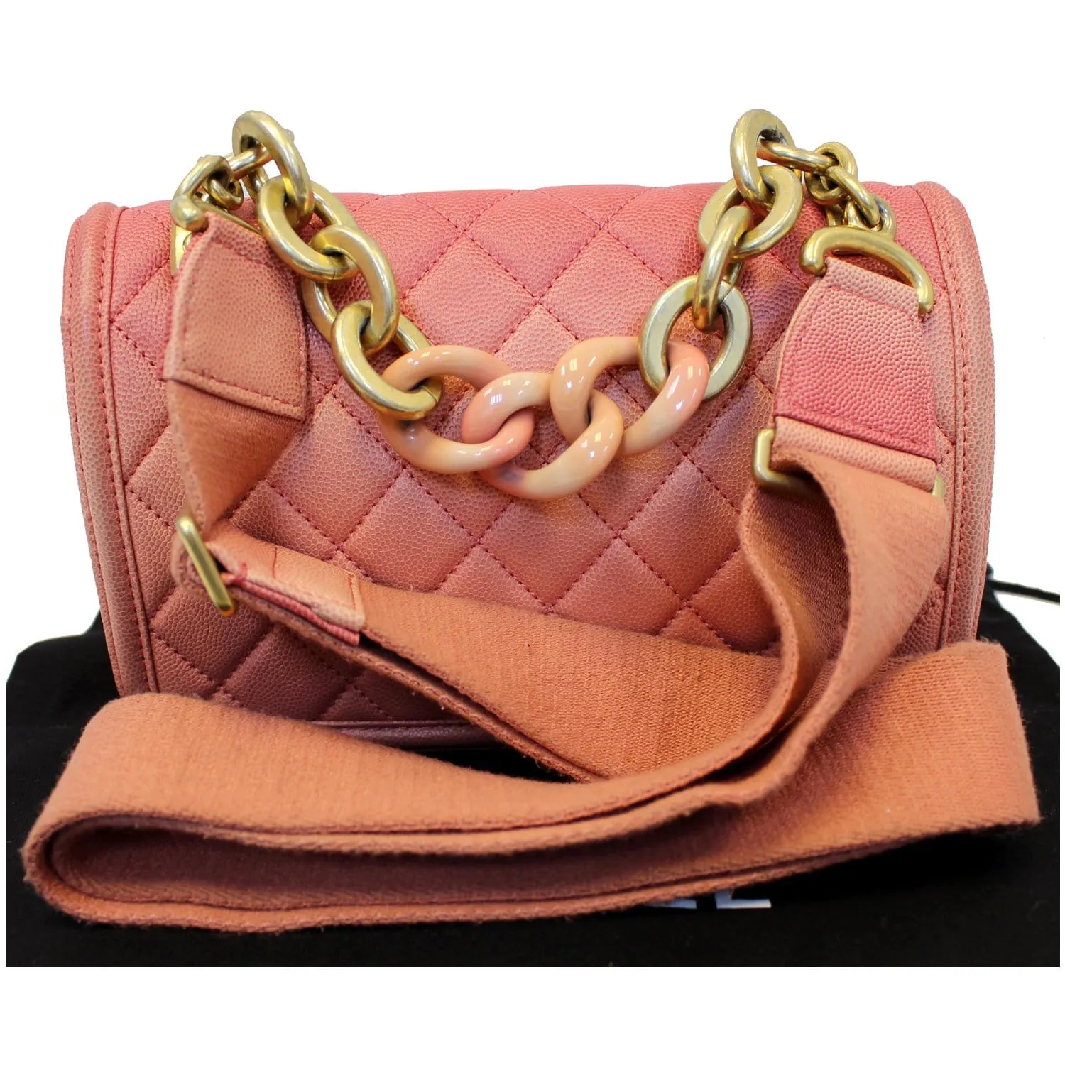 CHANEL On The Sea Caviar Leather Small Flap Shoulder Bag Coral