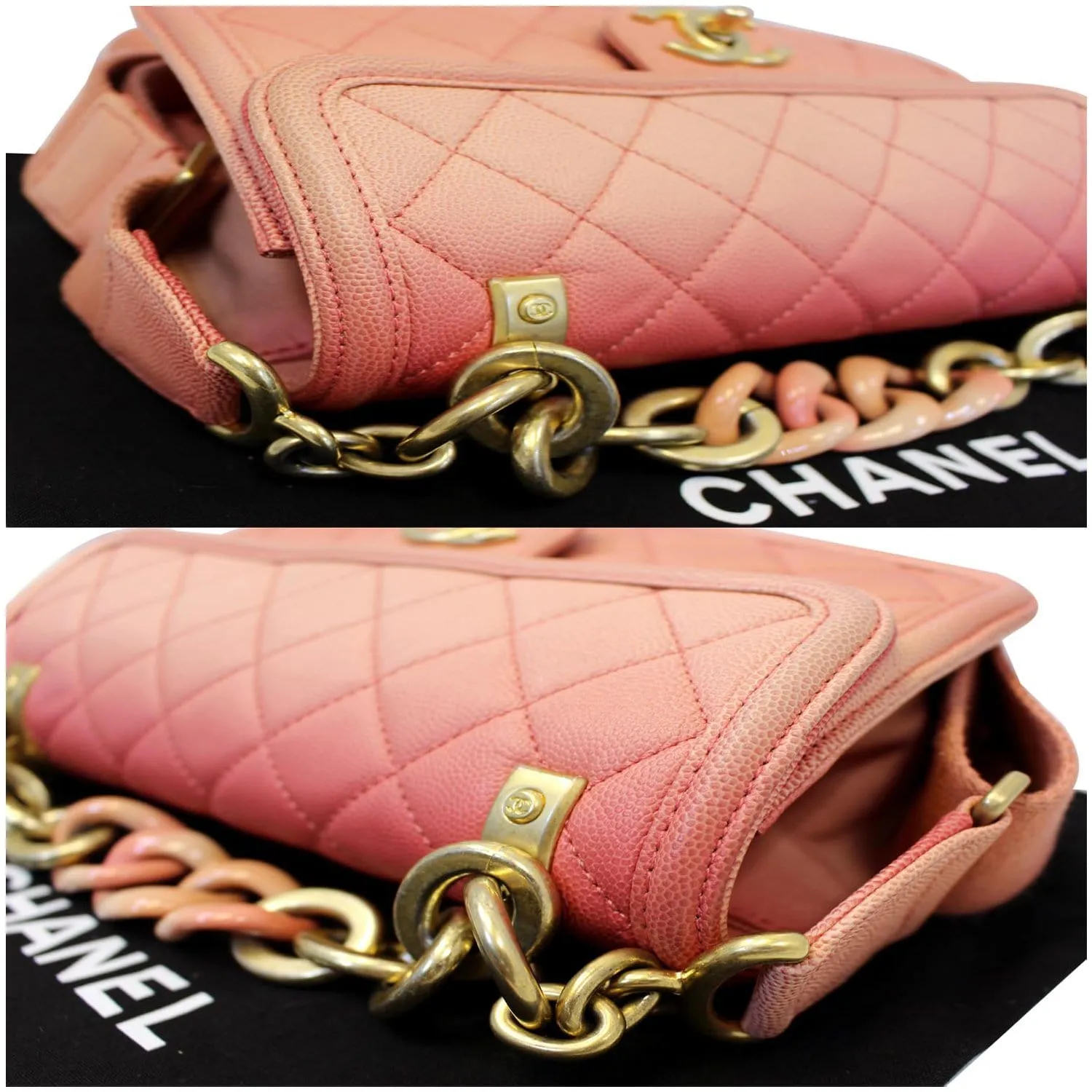 CHANEL On The Sea Caviar Leather Small Flap Shoulder Bag Coral