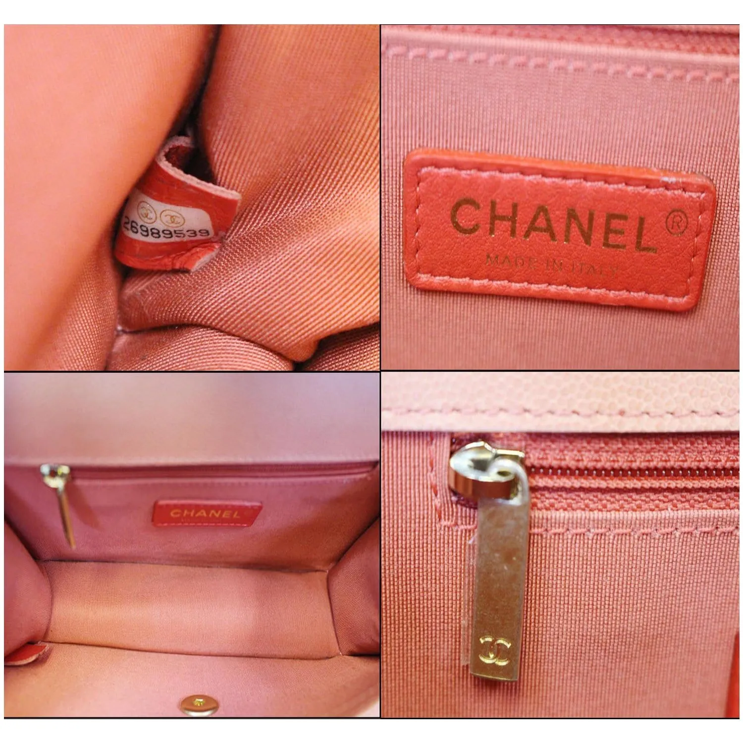 CHANEL On The Sea Caviar Leather Small Flap Shoulder Bag Coral