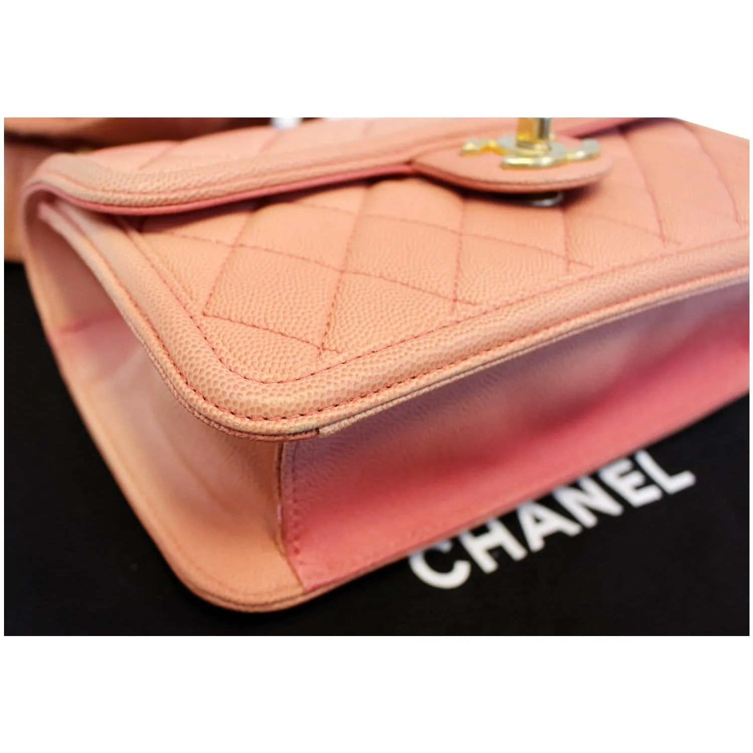 CHANEL On The Sea Caviar Leather Small Flap Shoulder Bag Coral
