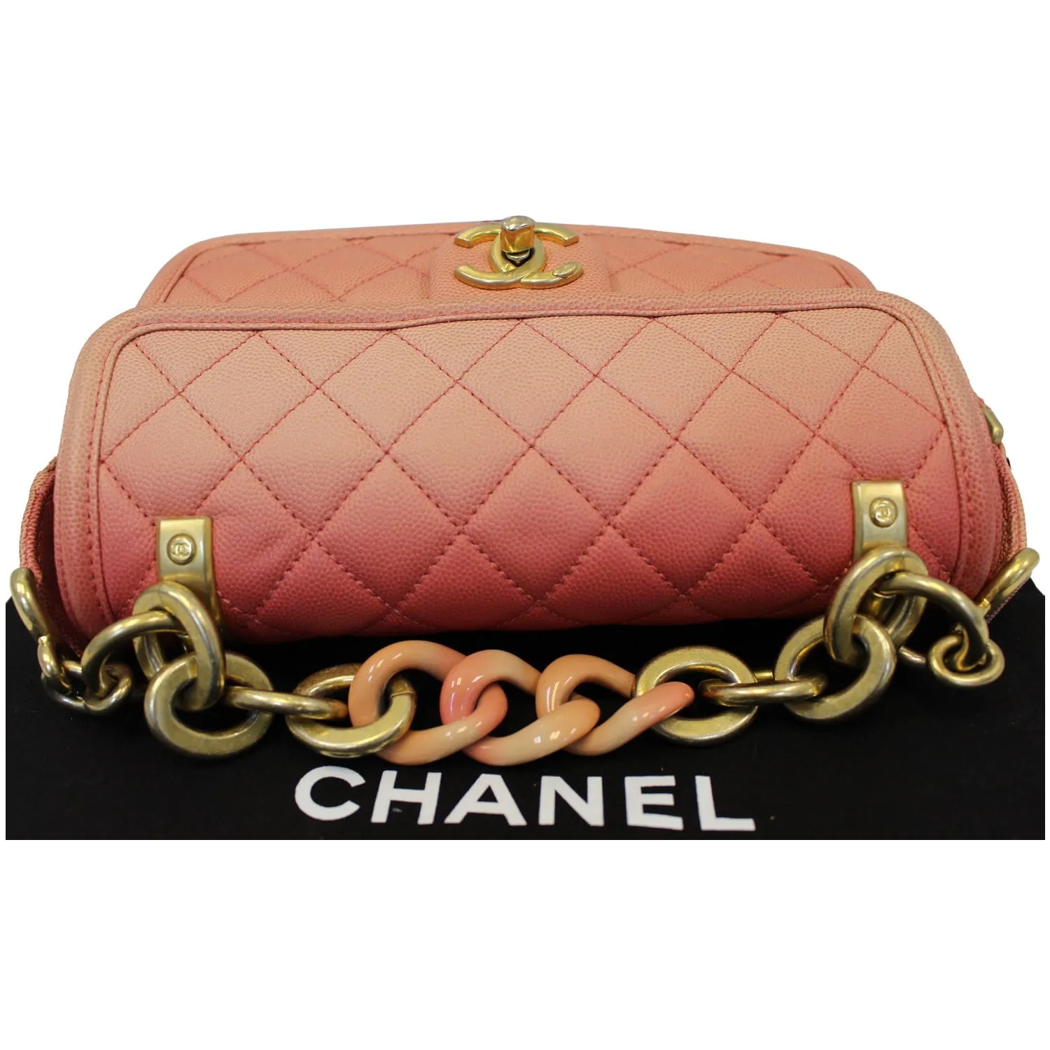 CHANEL On The Sea Caviar Leather Small Flap Shoulder Bag Coral