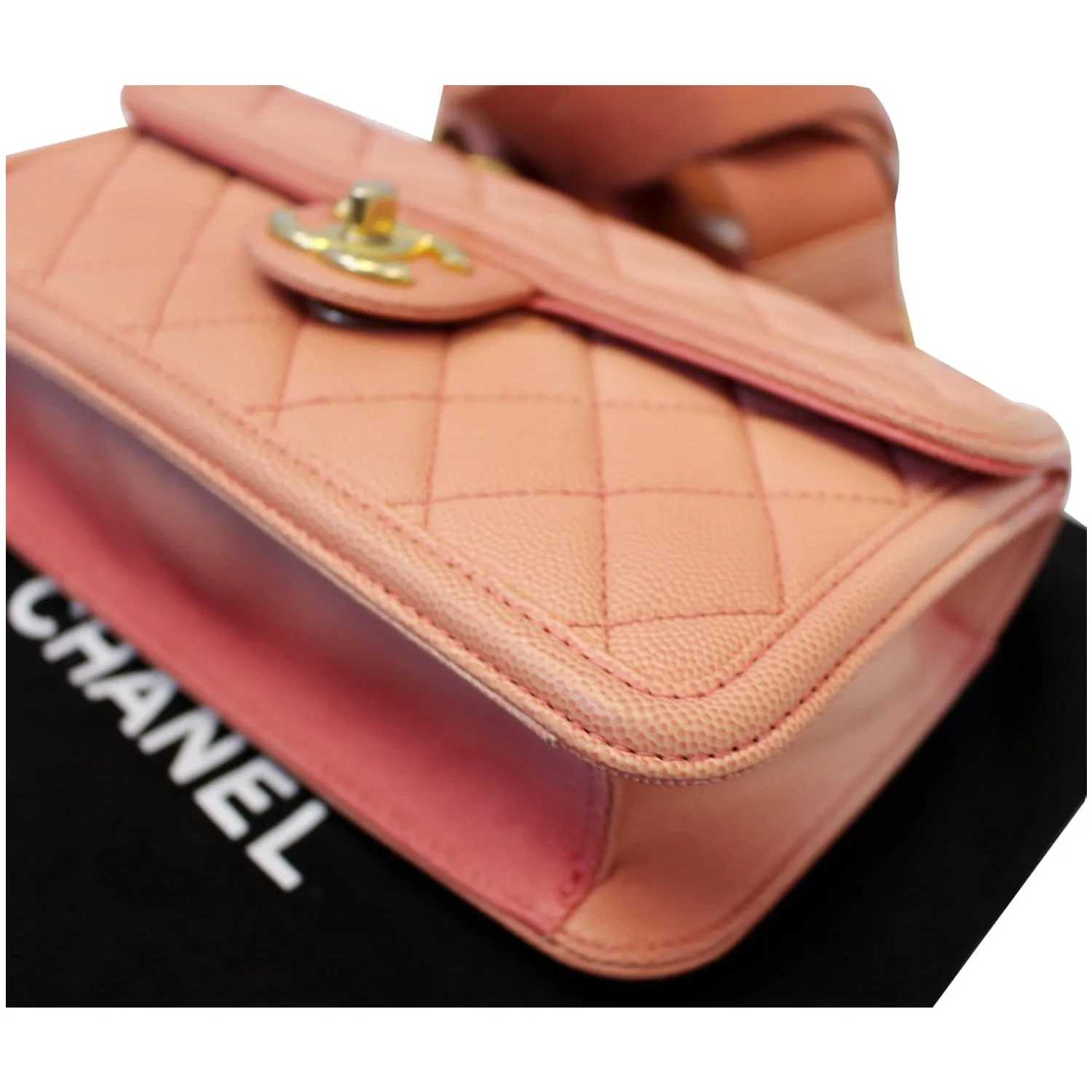 CHANEL On The Sea Caviar Leather Small Flap Shoulder Bag Coral