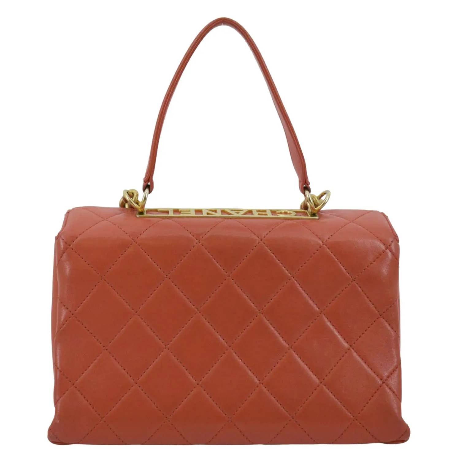 CHANEL Trendy Spirit 28 Top Handle Quilted Leather Shoulder Bag Red