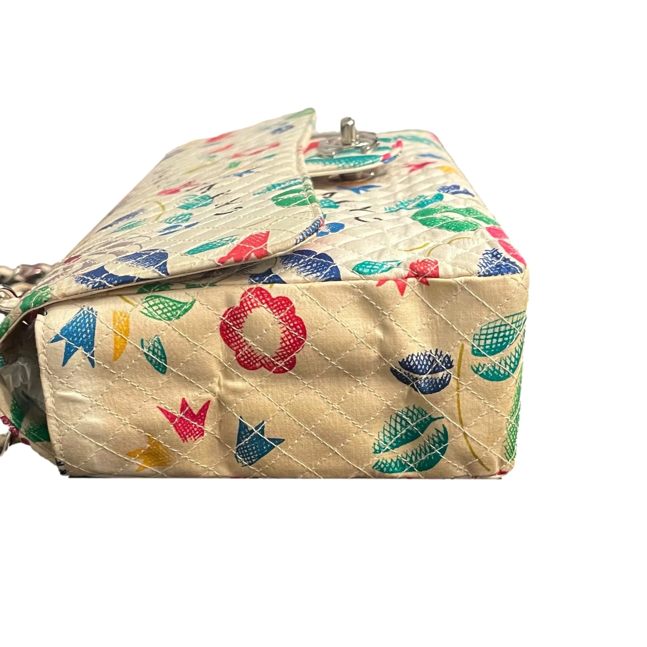 Chanel White Floral Canvas Flap Bag
