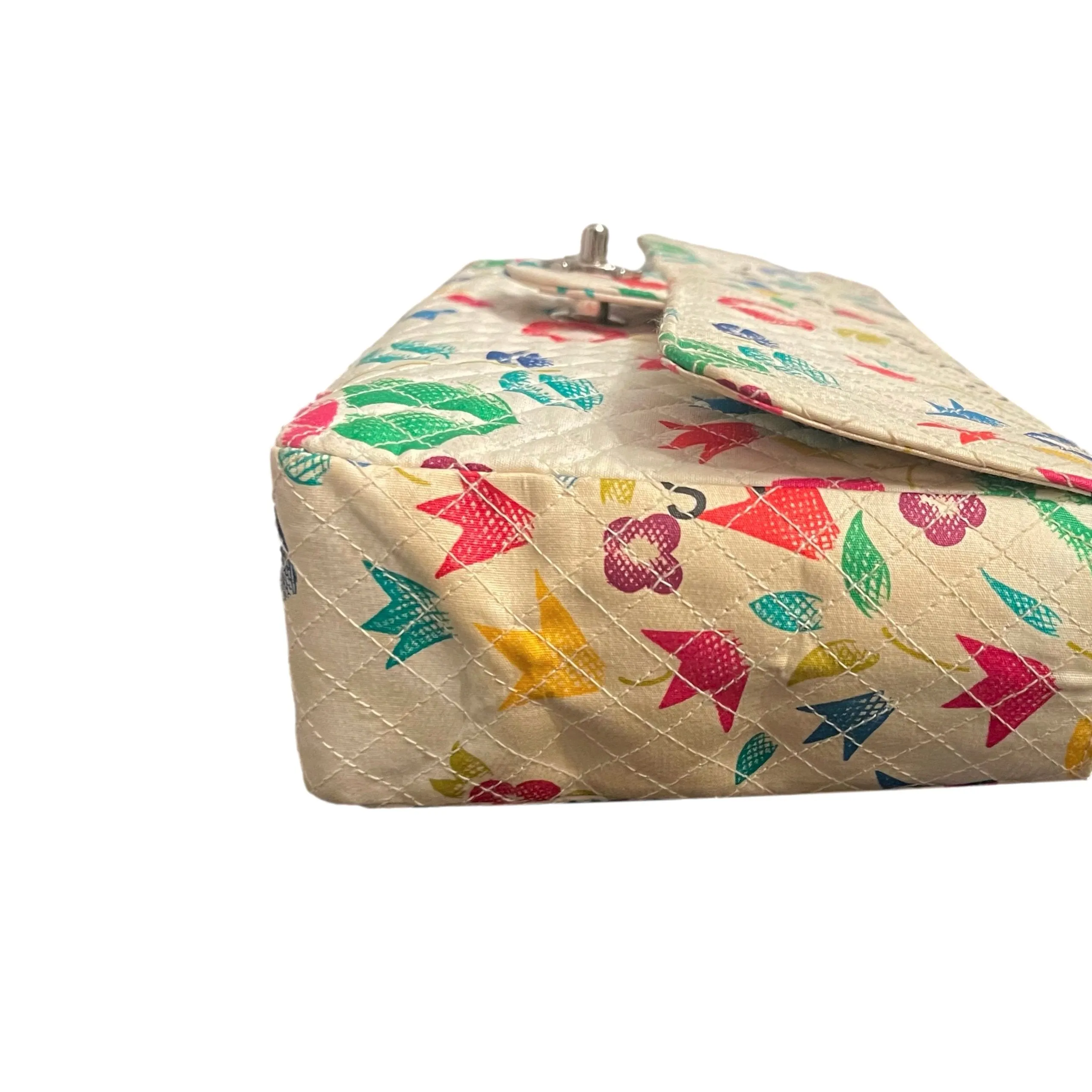 Chanel White Floral Canvas Flap Bag