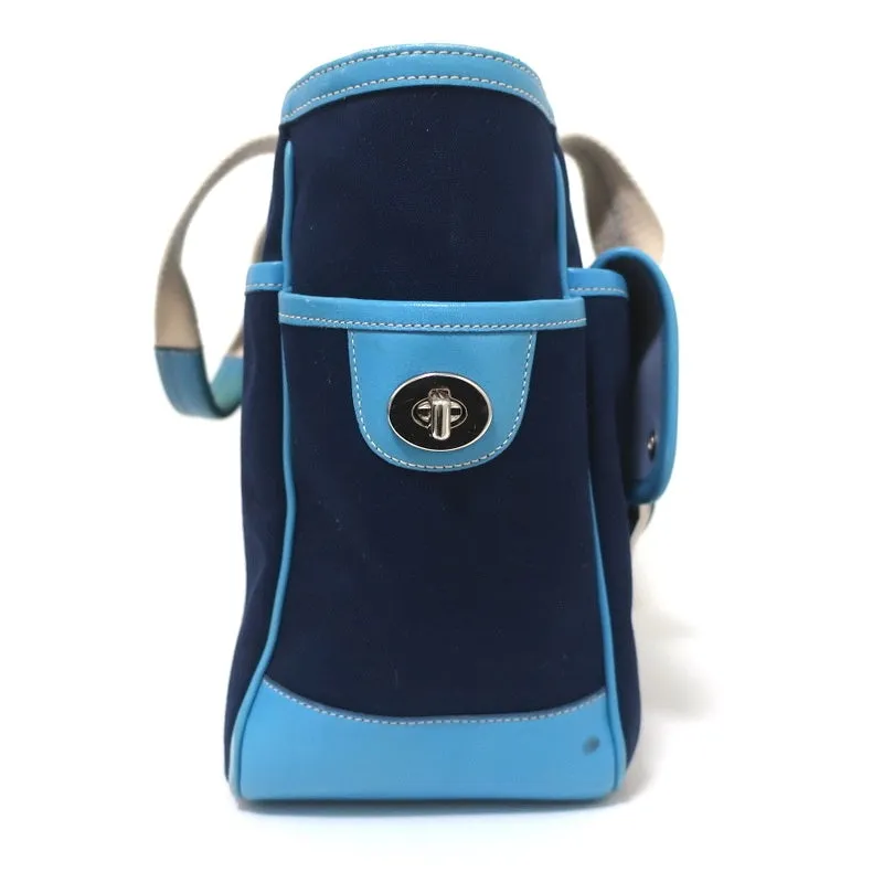 Coach Hamptons Garden Tote Marine Blue Canvas & Blue Leather Large Bag