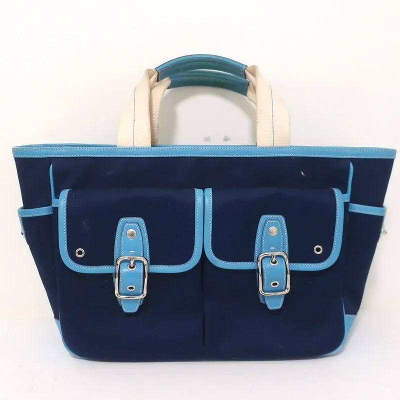 Coach Hamptons Garden Tote Marine Blue Canvas & Blue Leather Large Bag