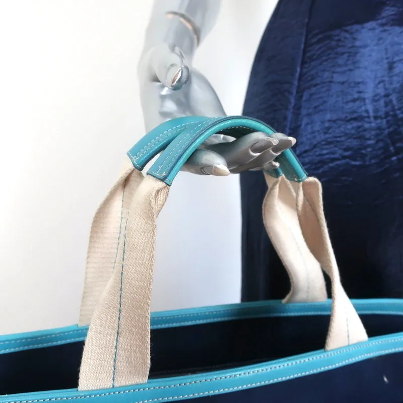 Coach Hamptons Garden Tote Marine Blue Canvas & Blue Leather Large Bag