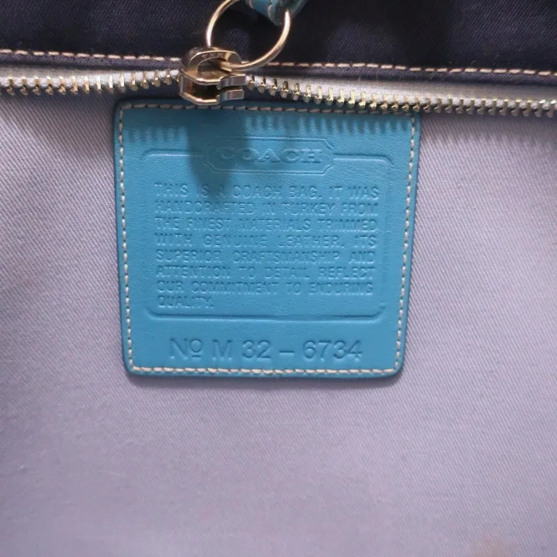 Coach Hamptons Garden Tote Marine Blue Canvas & Blue Leather Large Bag