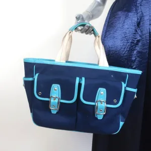 Coach Hamptons Garden Tote Marine Blue Canvas & Blue Leather Large Bag