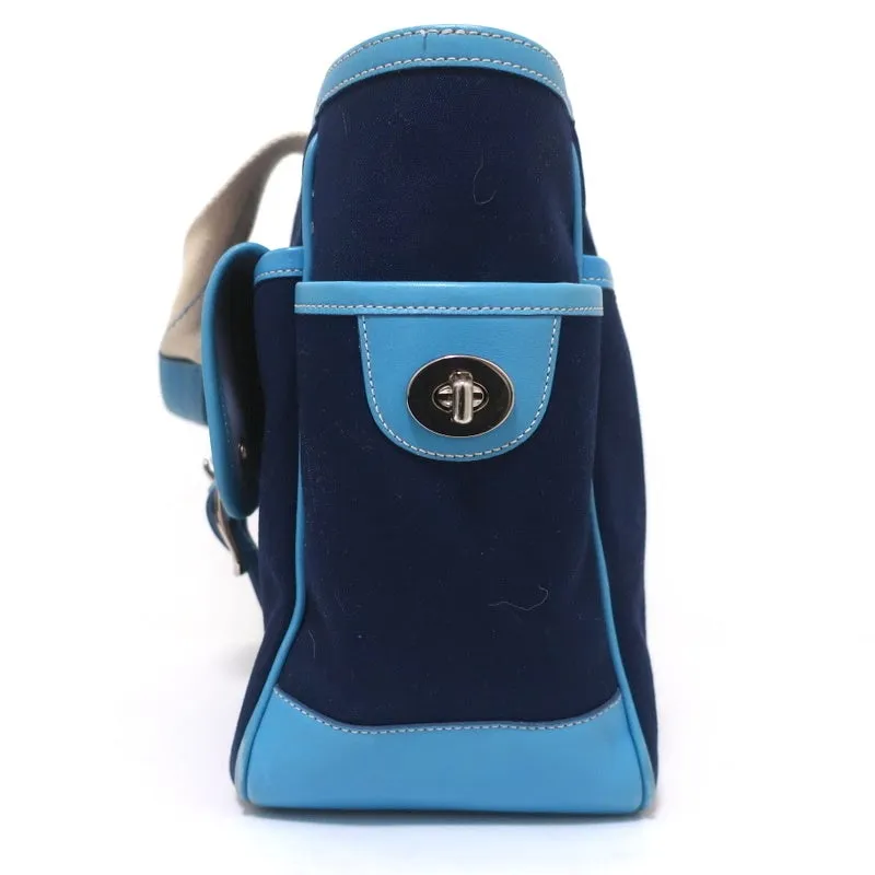 Coach Hamptons Garden Tote Marine Blue Canvas & Blue Leather Large Bag