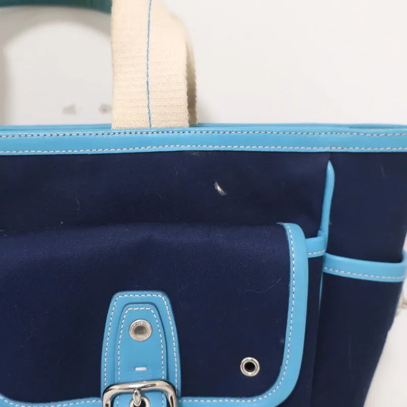 Coach Hamptons Garden Tote Marine Blue Canvas & Blue Leather Large Bag