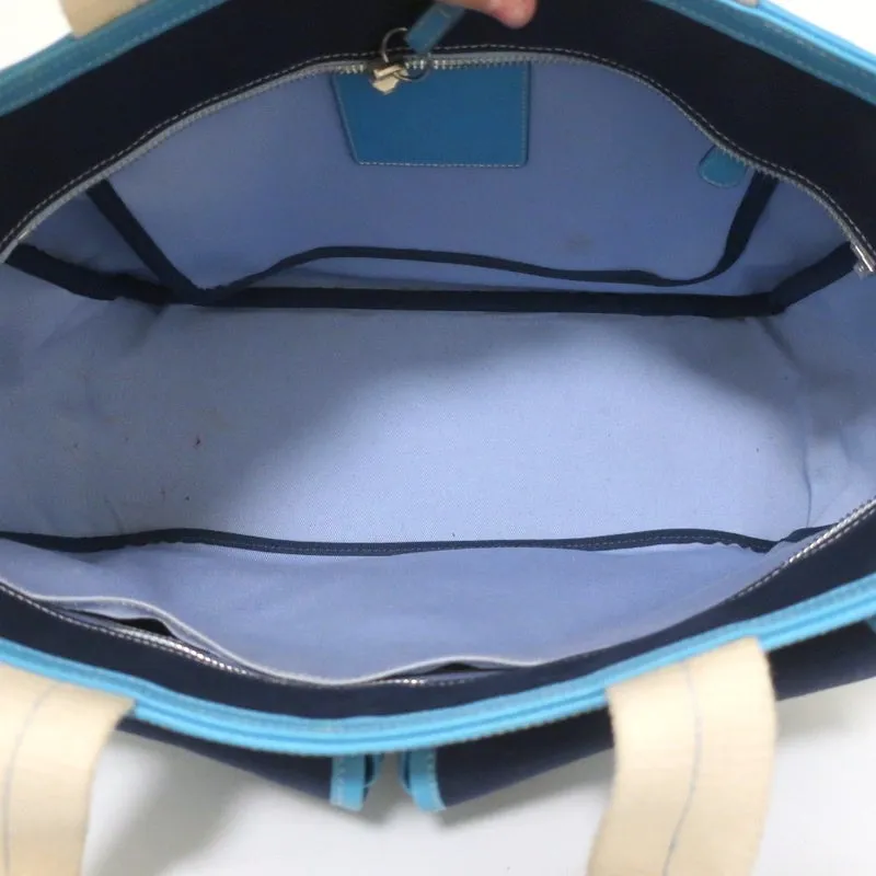 Coach Hamptons Garden Tote Marine Blue Canvas & Blue Leather Large Bag