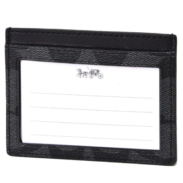 COACH Men's Coated Leather Signature Card Case Business Card Holder Charcoal x Black