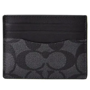 COACH Men's Coated Leather Signature Card Case Business Card Holder Charcoal x Black