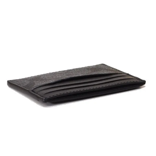COACH Men's Coated Leather Signature Card Case Business Card Holder Charcoal x Black