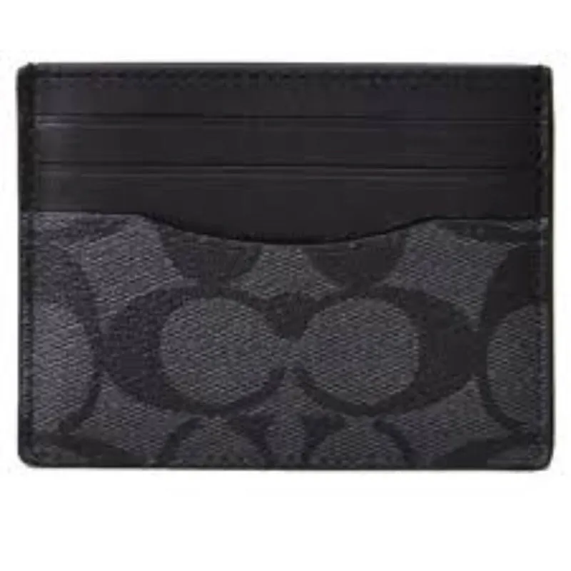 COACH Men's Coated Leather Signature Card Case Business Card Holder Charcoal x Black