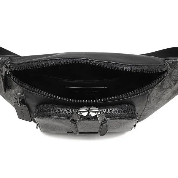 Coach Signature Khaki Black Men's Waist Bag C3765