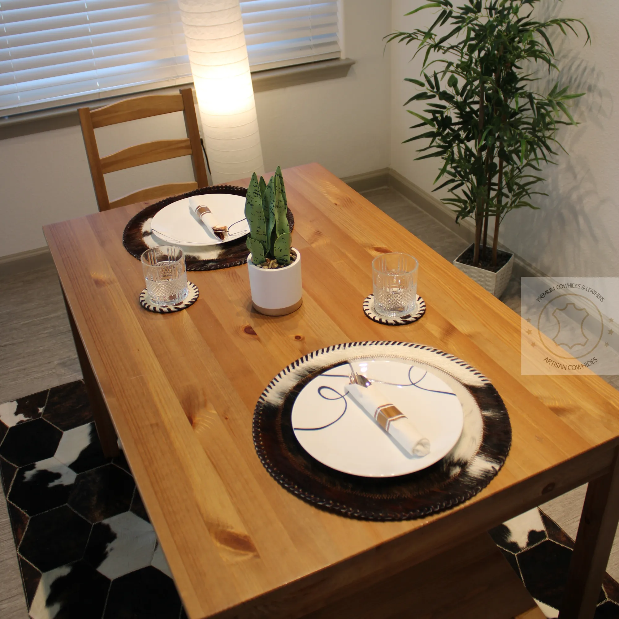Cowhide Placemats - 16 inches diameter - Set of two, four, six or 8 mats