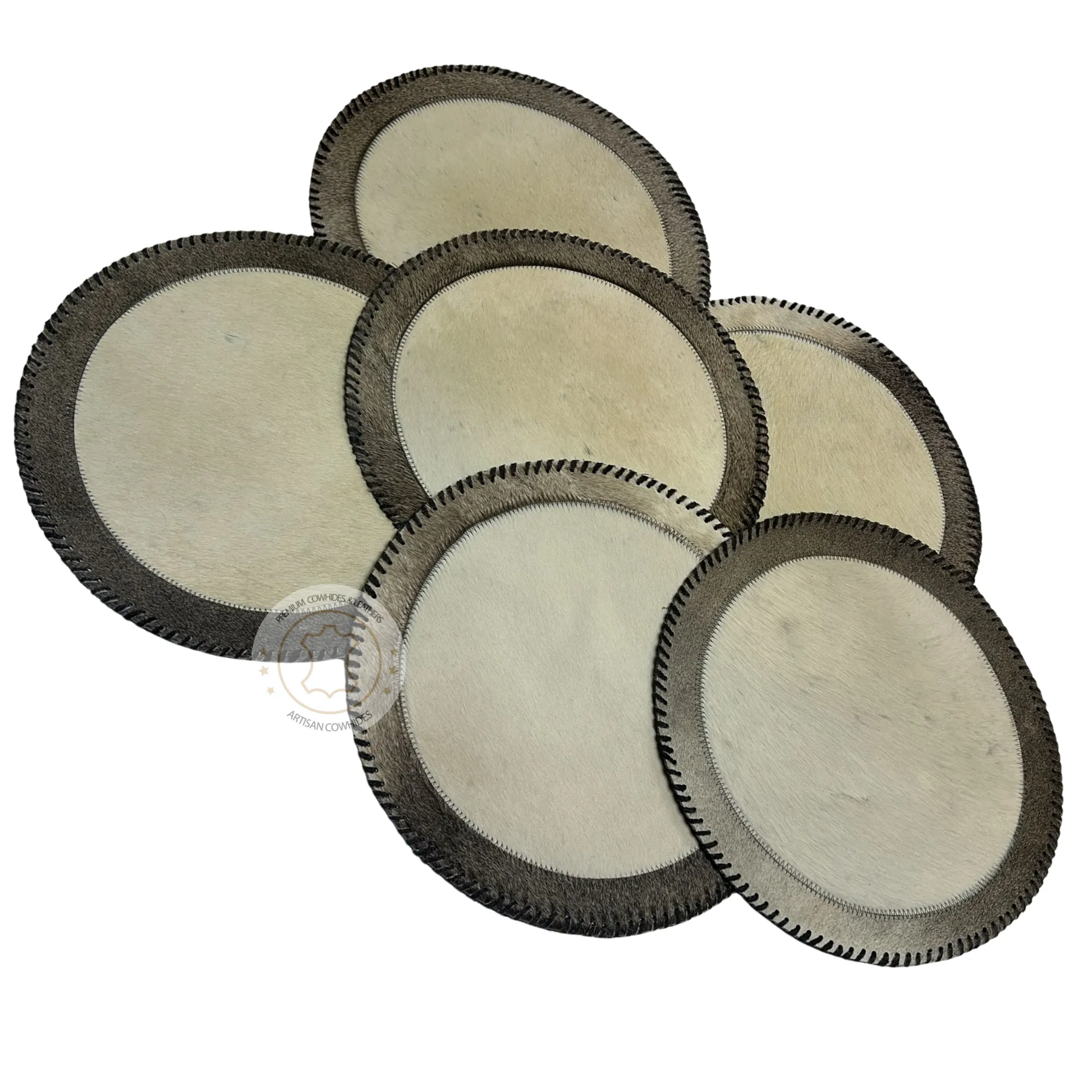 Cowhide Placemats - 16 inches diameter - Set of two, four, six or 8 mats