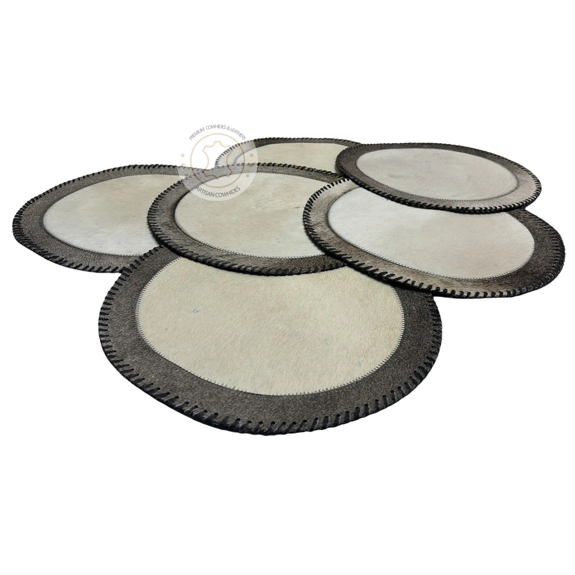 Cowhide Placemats - 16 inches diameter - Set of two, four, six or 8 mats