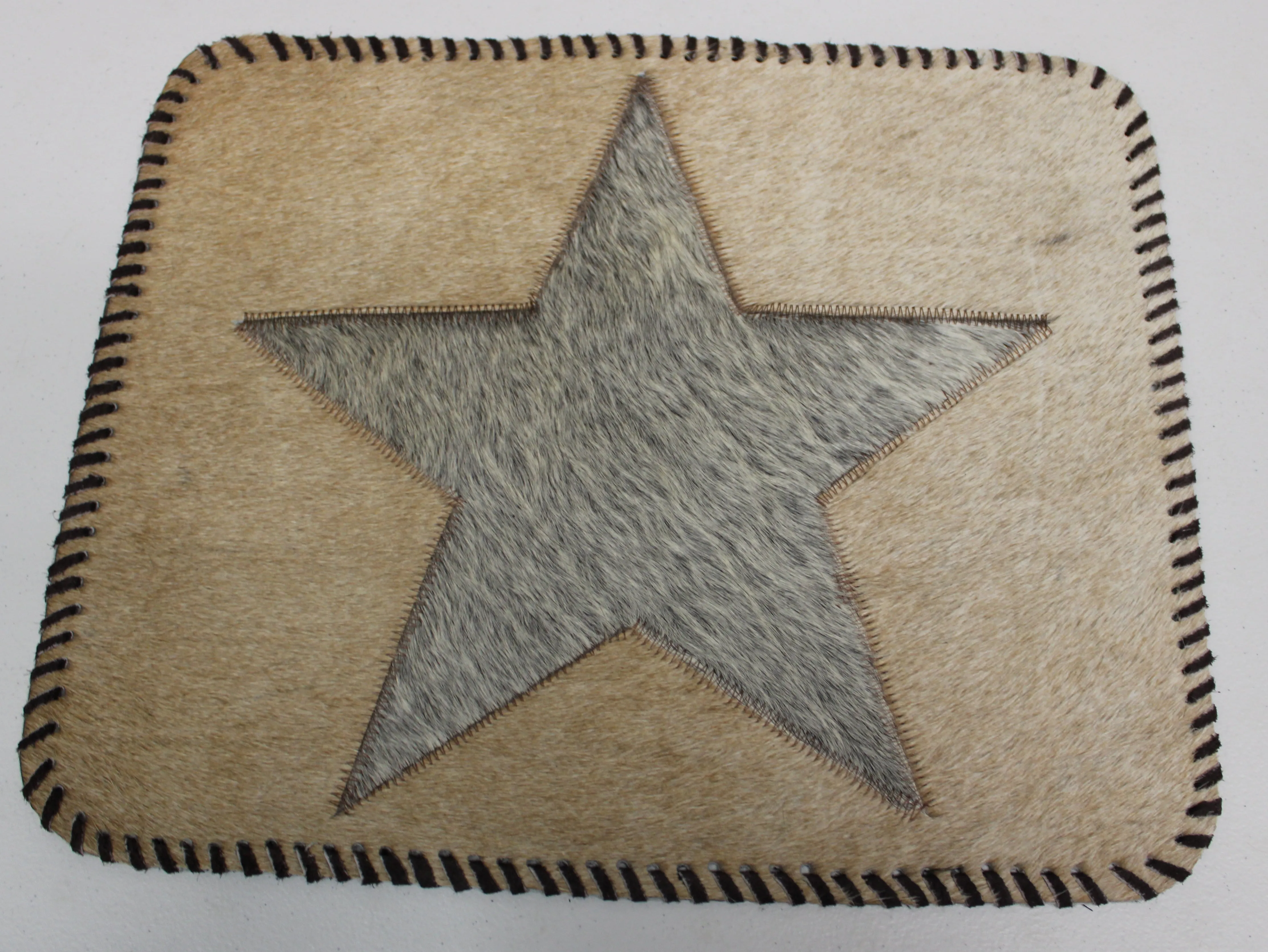 Cowhide Placemats Beige & Gray - Star Design - 17"x14"- Set of  two, four, six mats - Dinning Table Mats