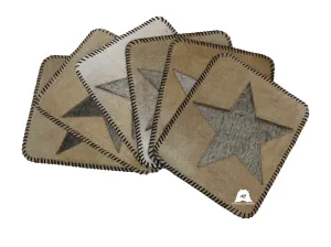 Cowhide Placemats Beige & Gray - Star Design - 17"x14"- Set of  two, four, six mats - Dinning Table Mats