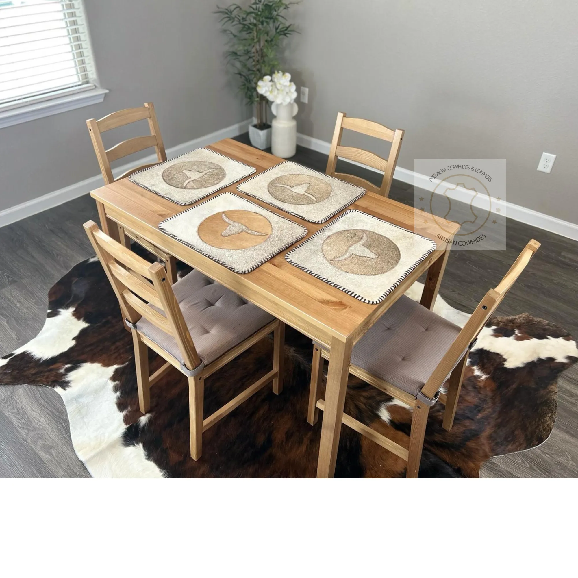 Cowhide Placemats Beige & Gray - Star Design - 17"x14"- Set of  two, four, six mats - Dinning Table Mats