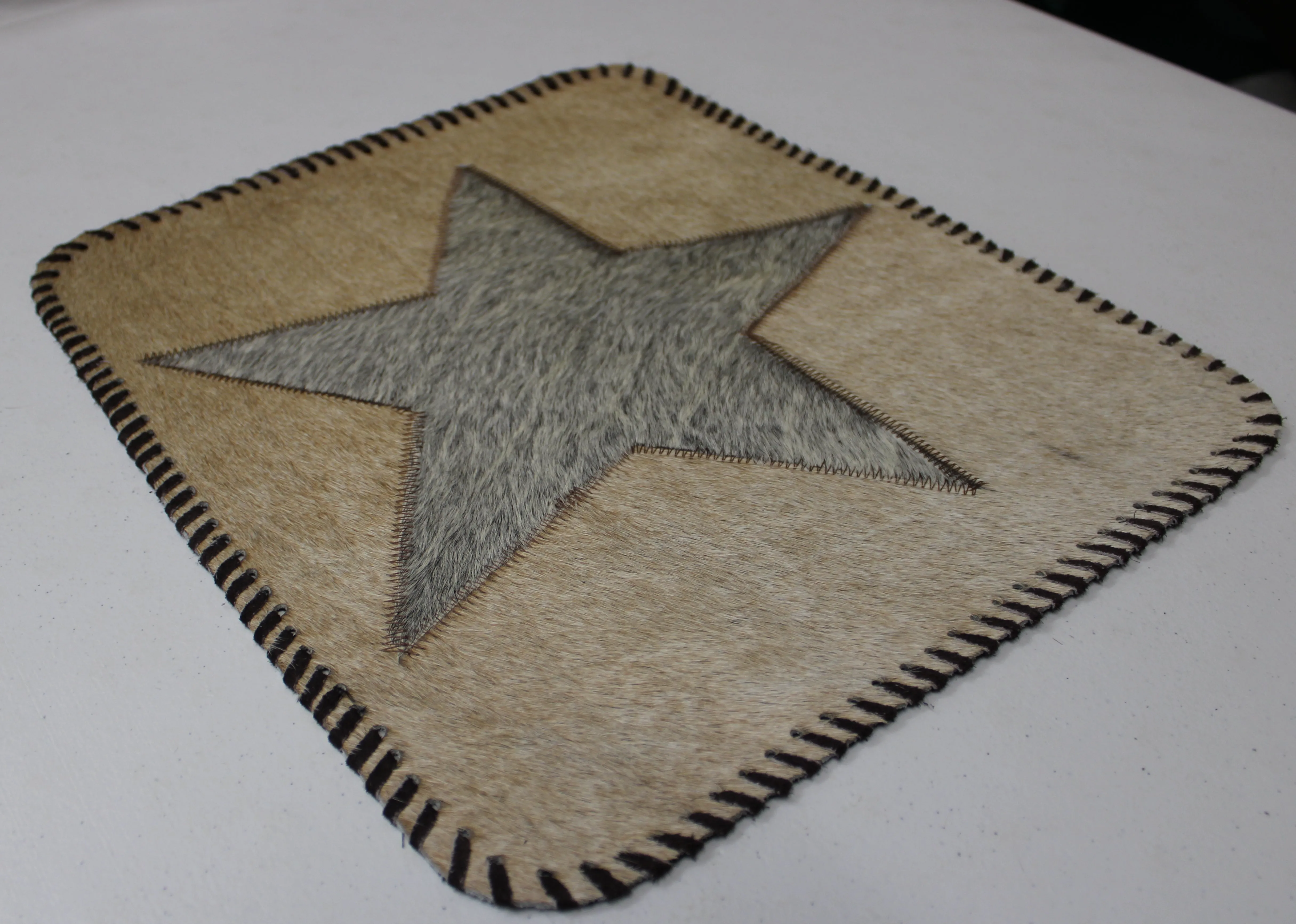 Cowhide Placemats Beige & Gray - Star Design - 17"x14"- Set of  two, four, six mats - Dinning Table Mats