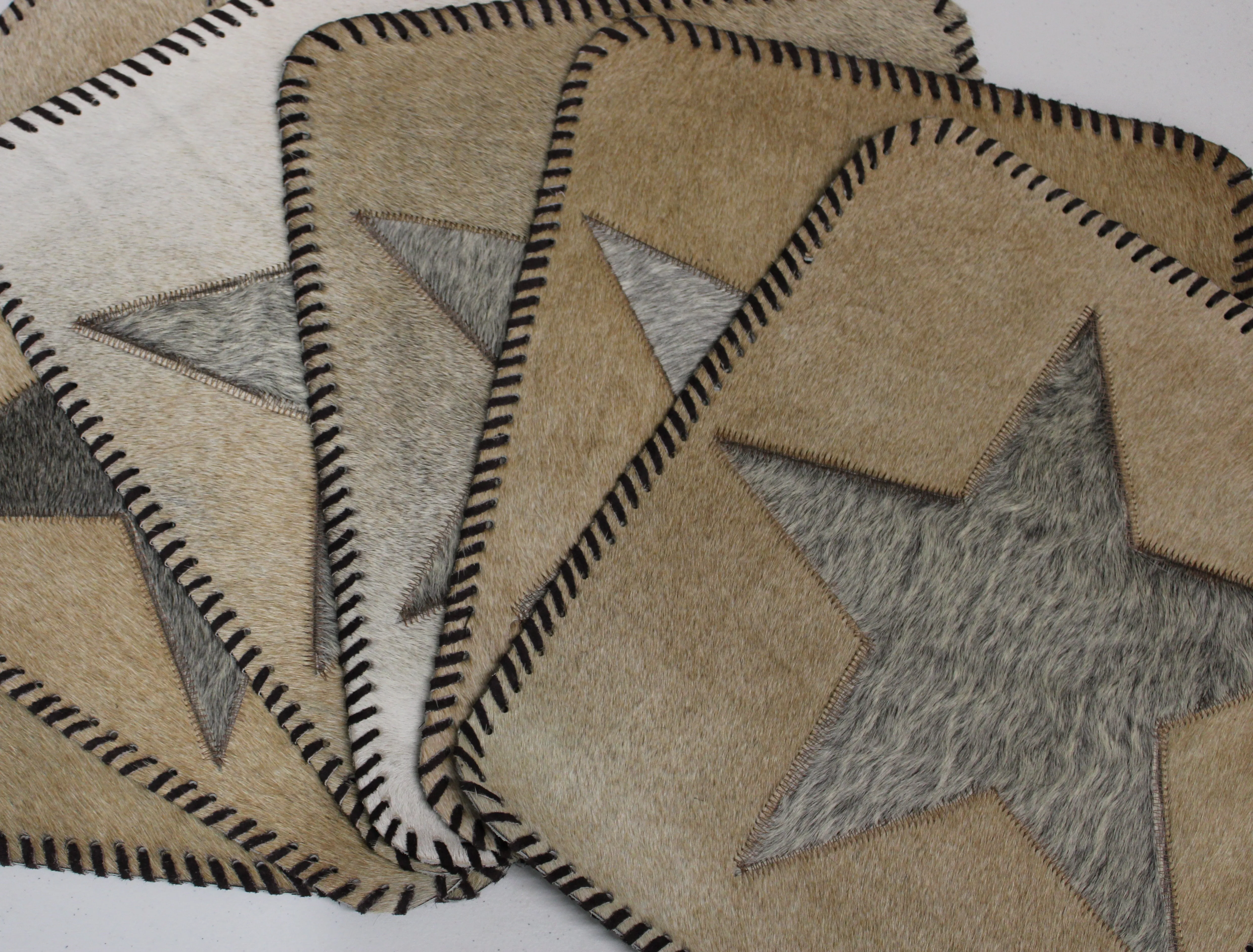 Cowhide Placemats Beige & Gray - Star Design - 17"x14"- Set of  two, four, six mats - Dinning Table Mats
