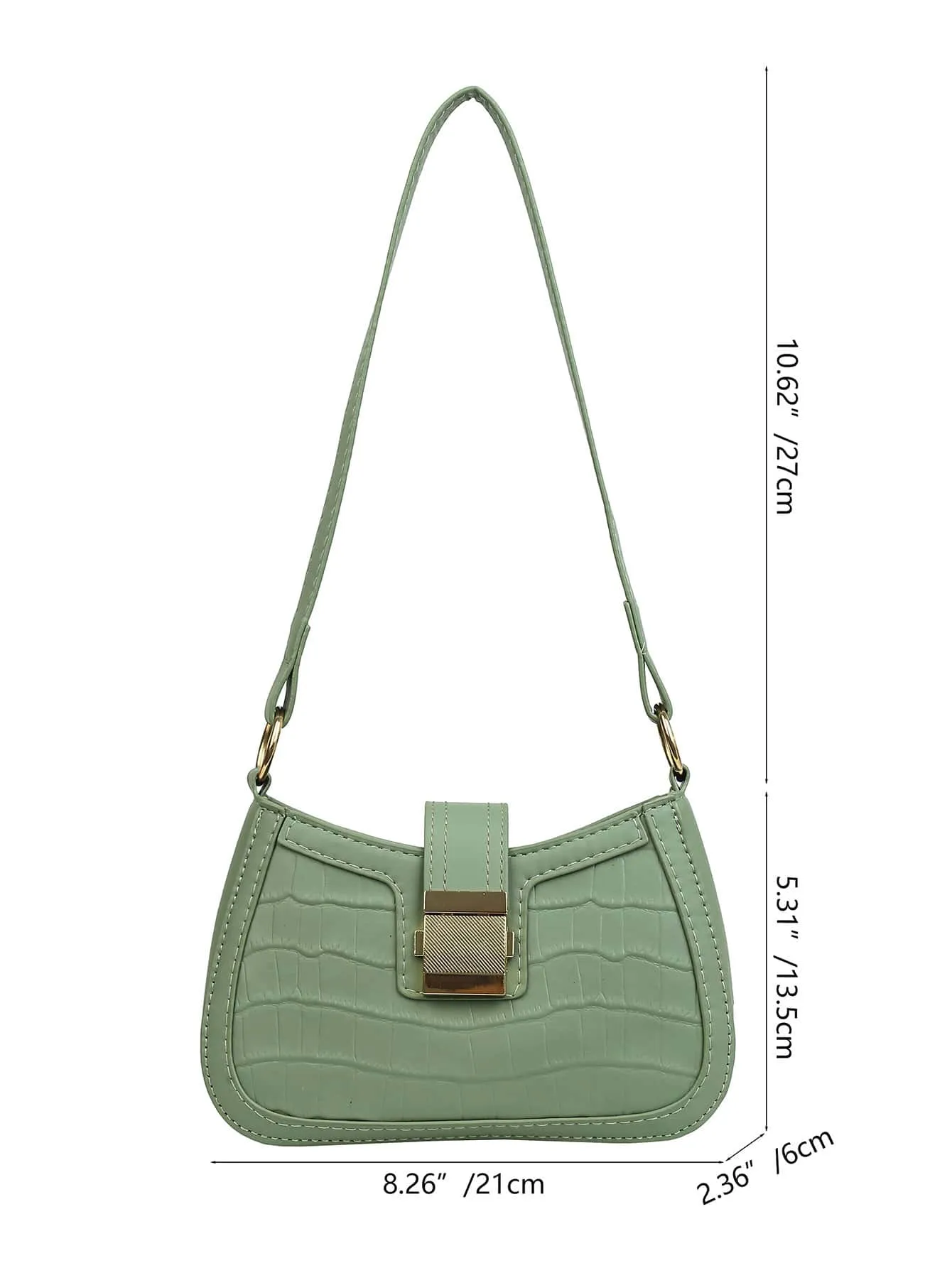 Crocodile Embossed Push Lock Baguette Bag - 𝘚𝘚²³  - Olive Green