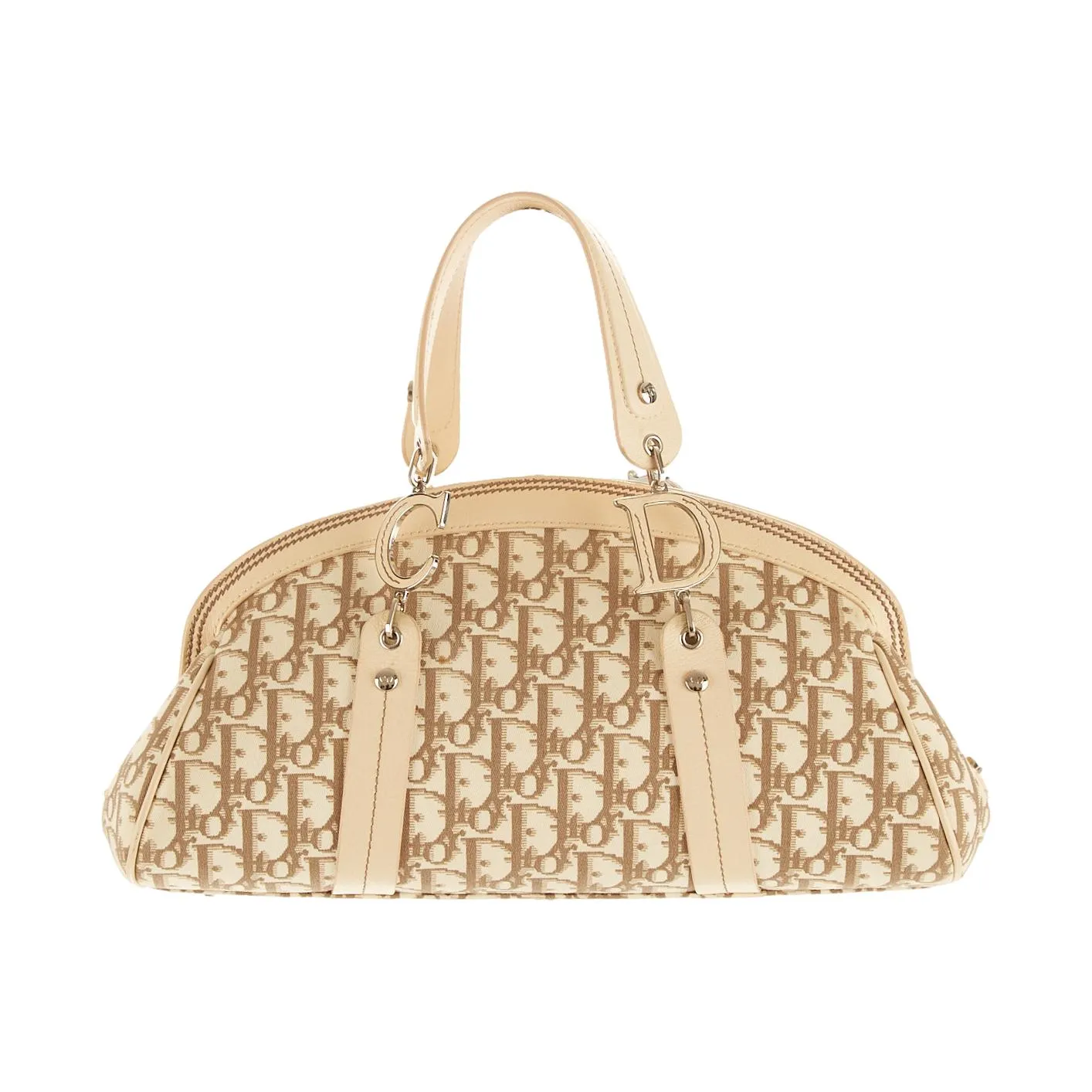 Dior Beige Floral Logo Top Handle Bag
