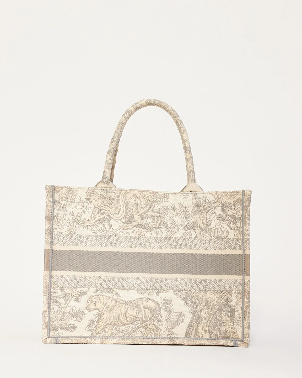 Dior Ecru and Gray Toile de Jouy Embroidery Canvas Medium Book Tote