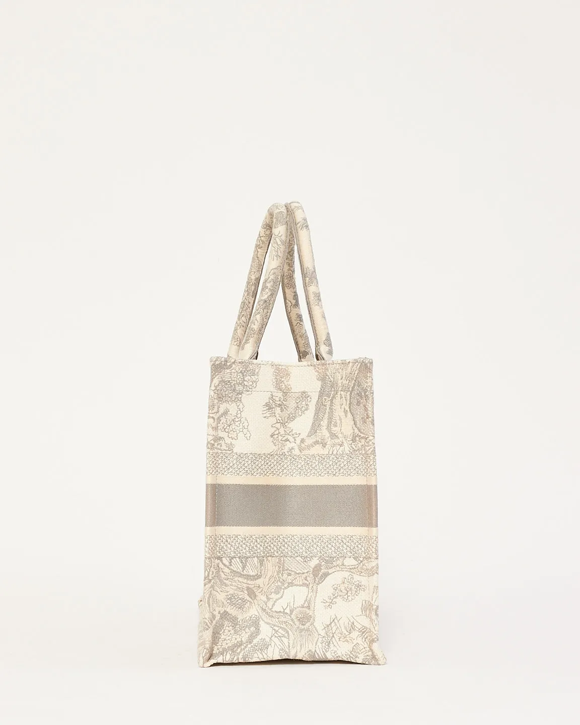 Dior Ecru and Gray Toile de Jouy Embroidery Canvas Medium Book Tote