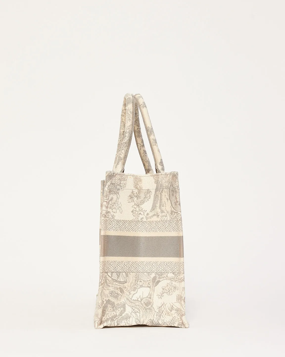 Dior Ecru and Gray Toile de Jouy Embroidery Canvas Medium Book Tote