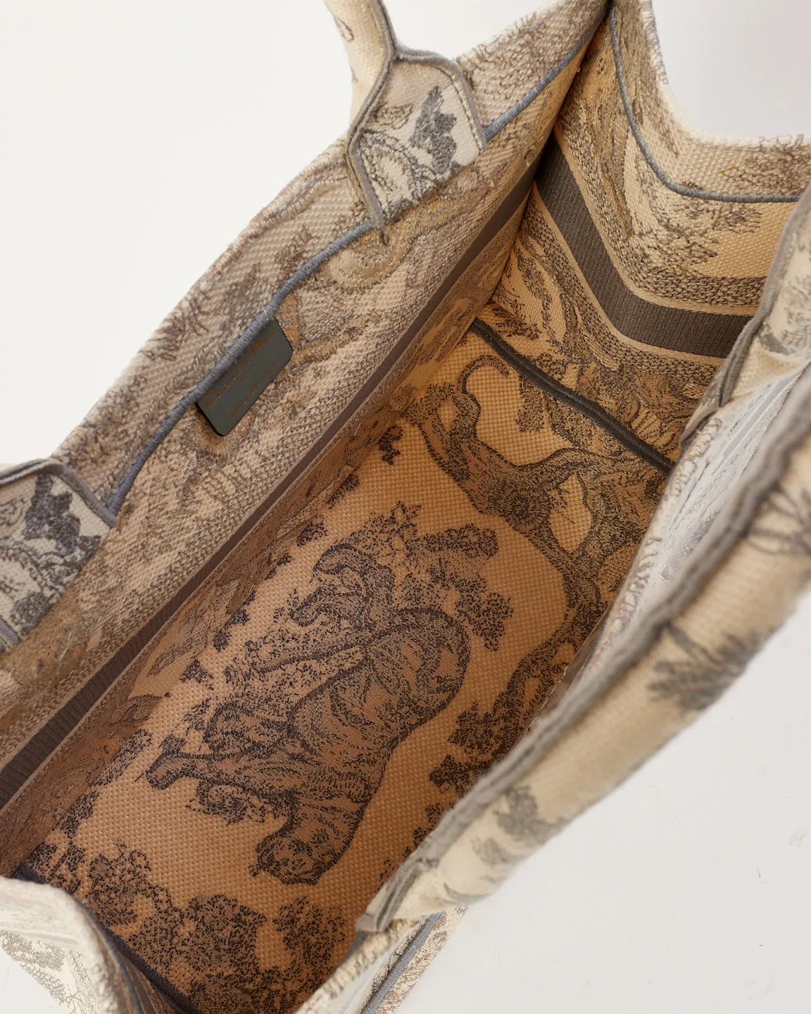 Dior Ecru and Gray Toile de Jouy Embroidery Canvas Medium Book Tote