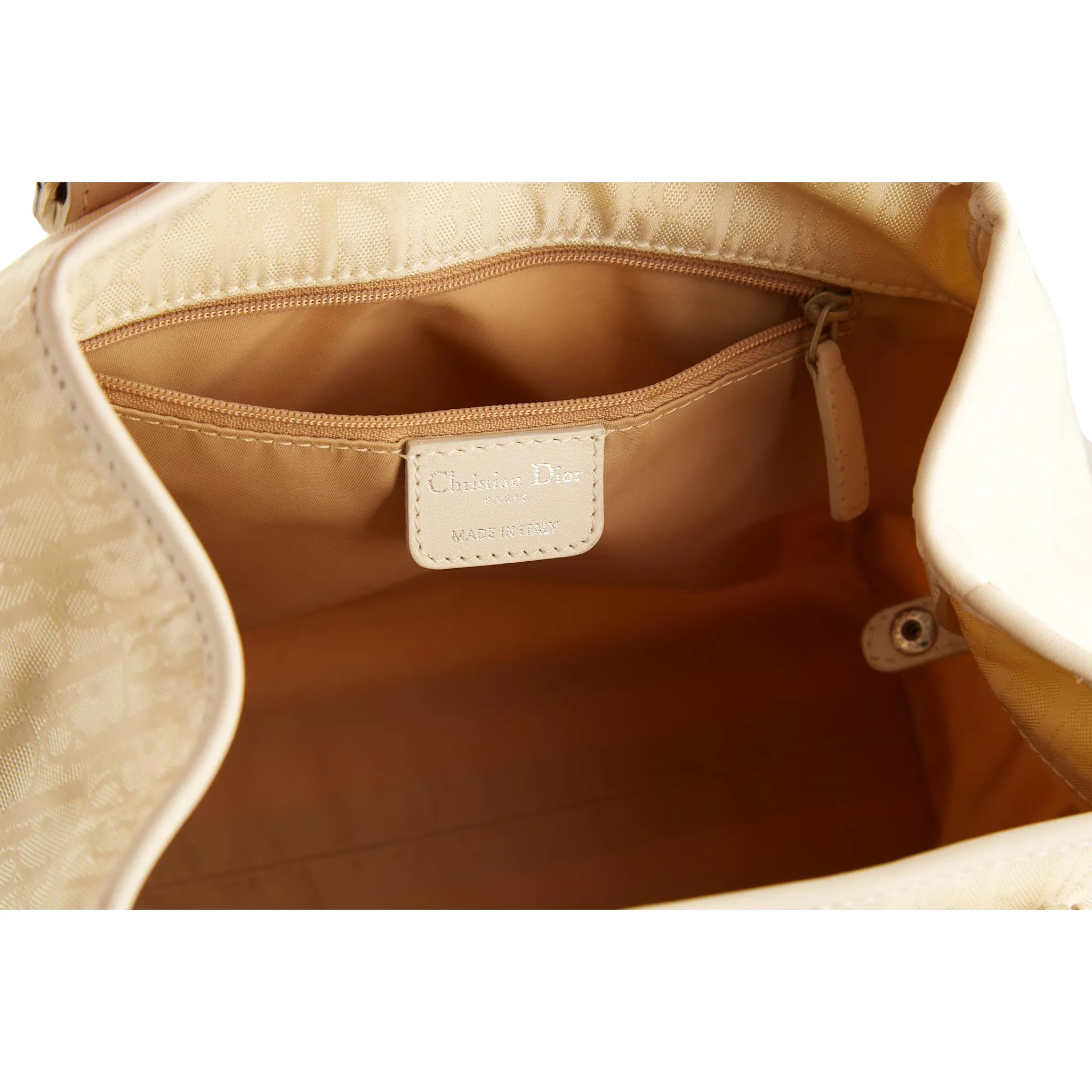Dior White Logo Charm Top Handle Bag