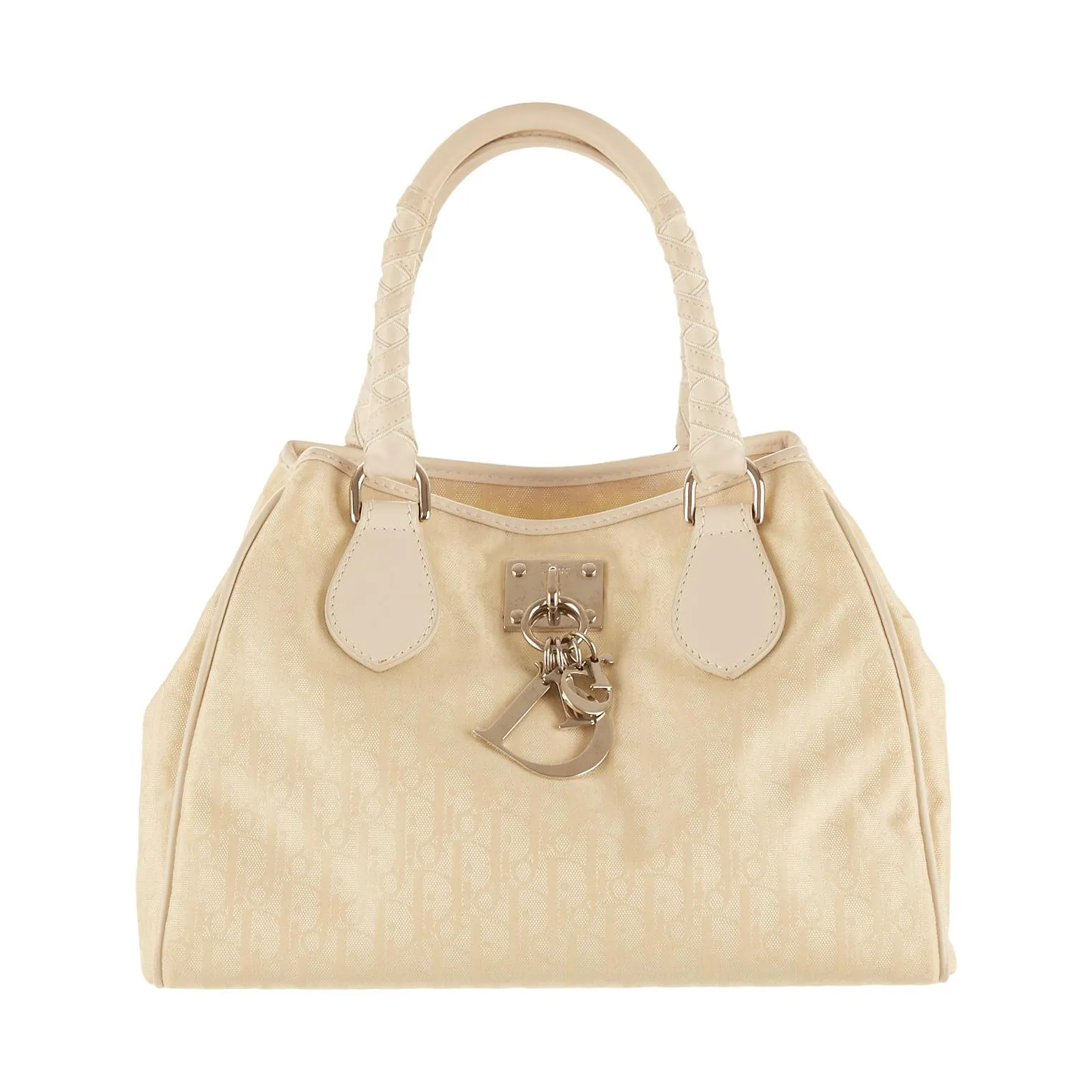 Dior White Logo Charm Top Handle Bag