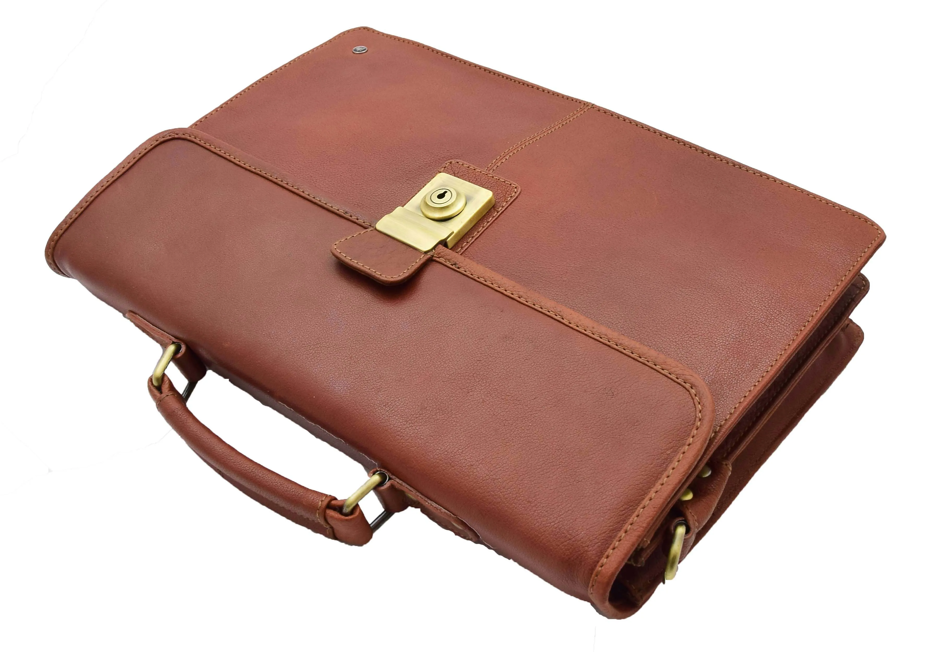 DR331 Men's Leather Slimline Briefcase Business Bag Brown