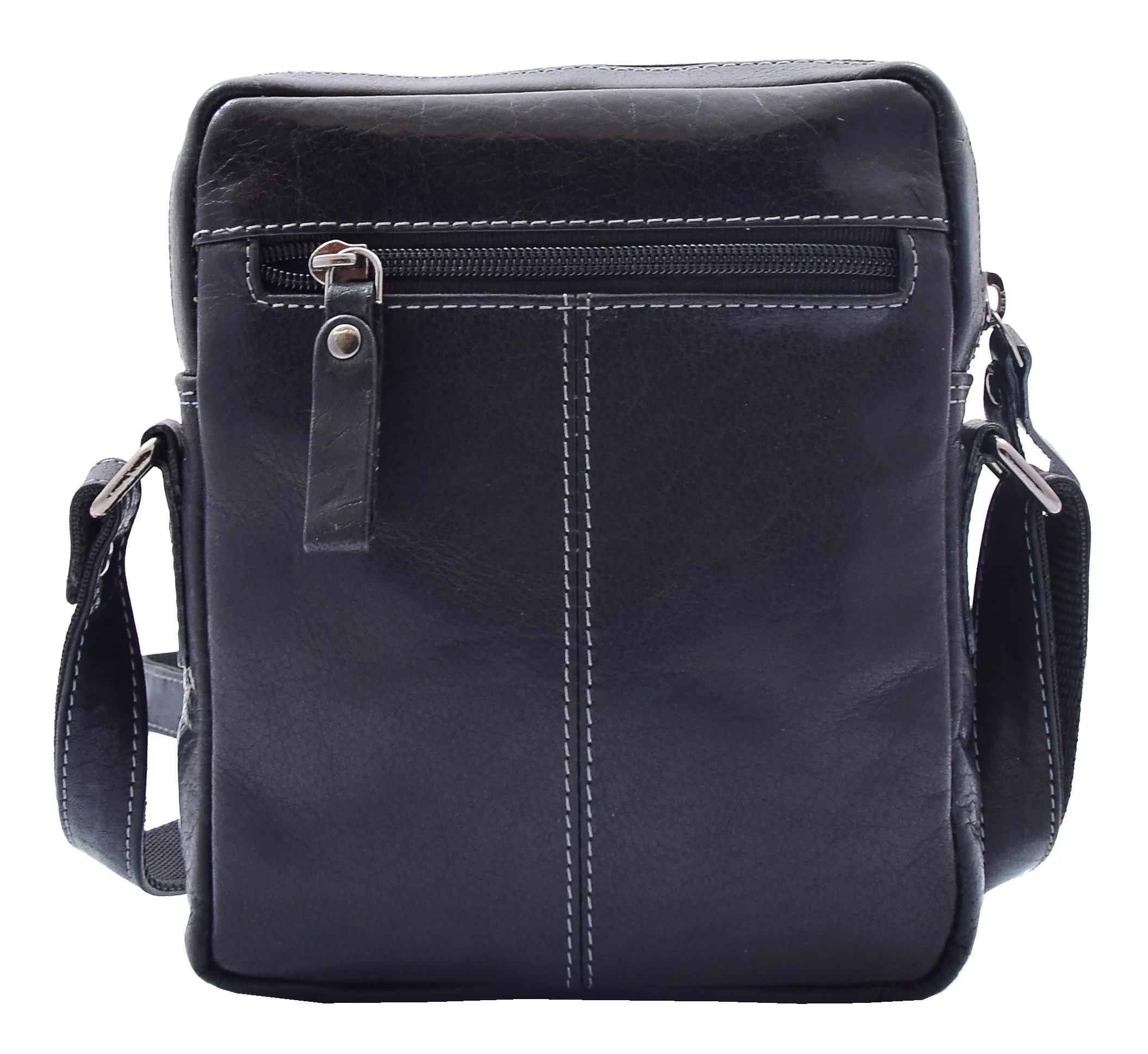 DR340 Men’s Black Leather Cross Body Flight Bag Multi Zip Pockets