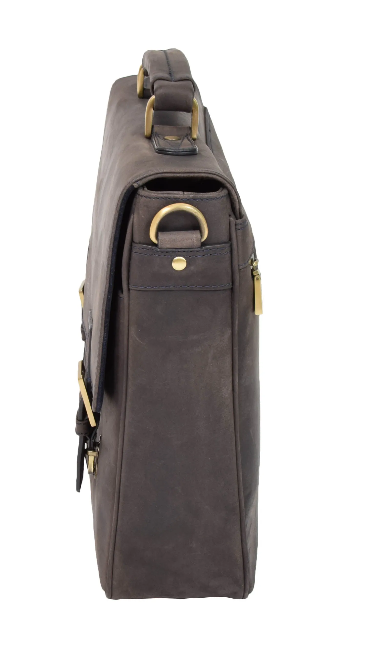 DR376 Men's Leather Cross Body Flap Over Briefcase Blue