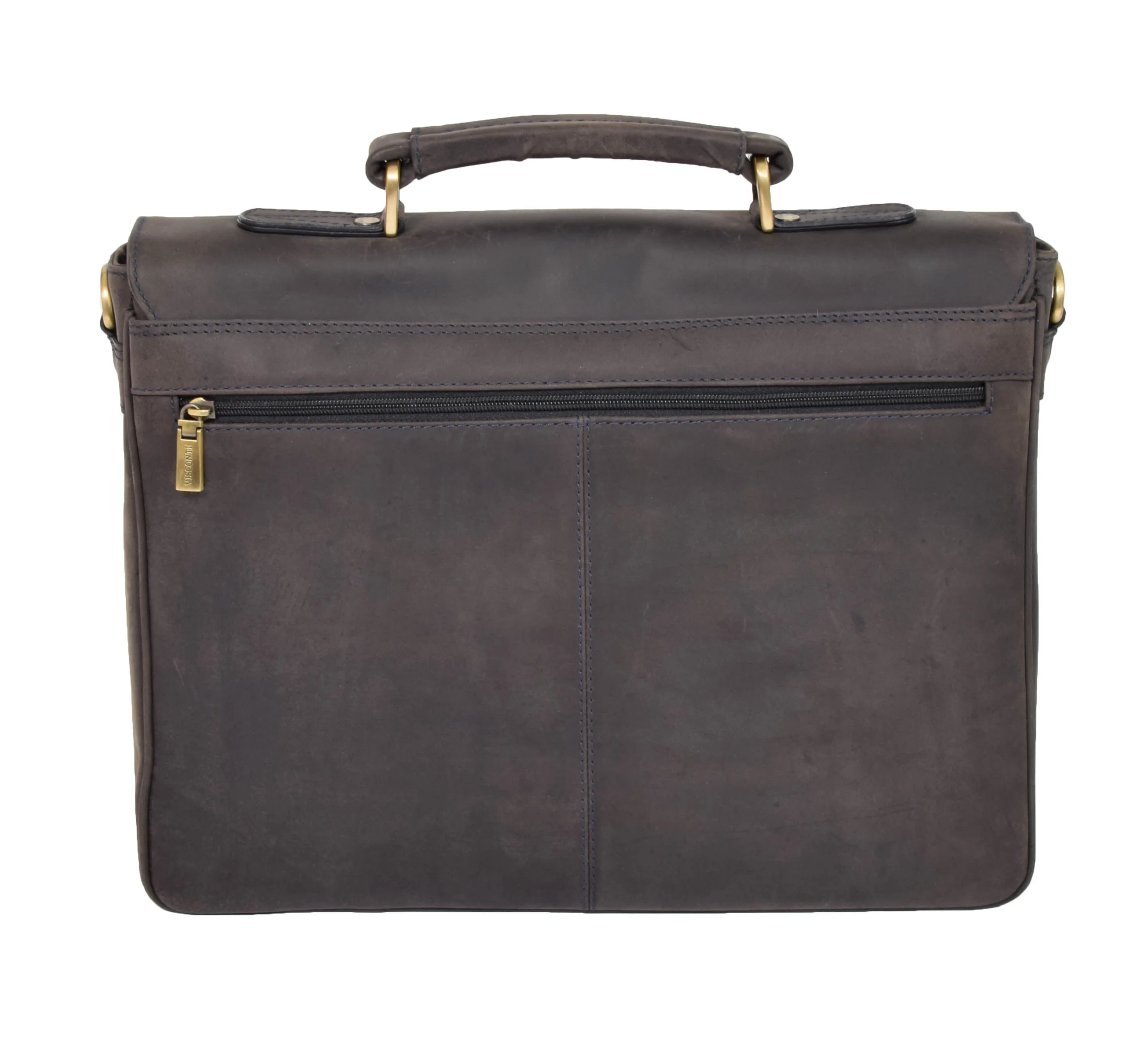 DR376 Men's Leather Cross Body Flap Over Briefcase Blue