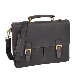DR376 Men's Leather Cross Body Flap Over Briefcase Blue