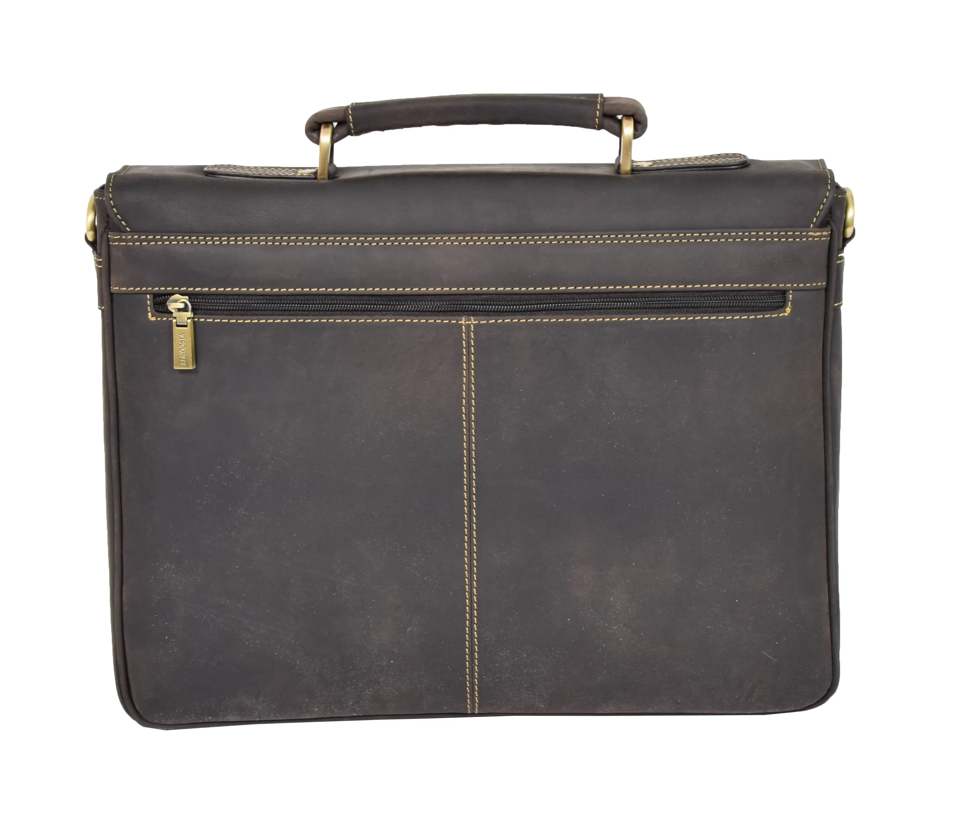 DR376 Men's Leather Cross Body Flap Over Briefcase Brown