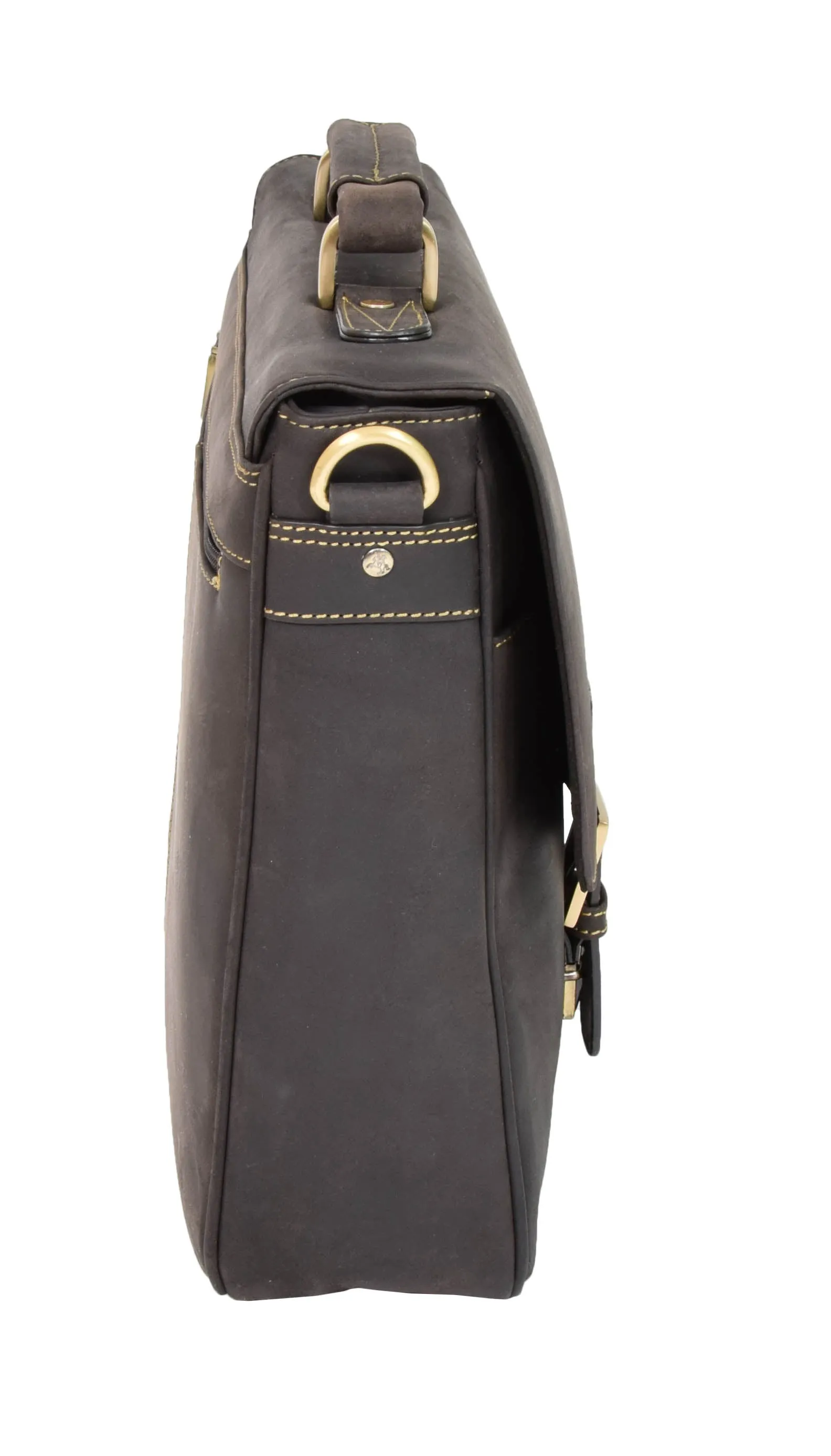 DR376 Men's Leather Cross Body Flap Over Briefcase Brown