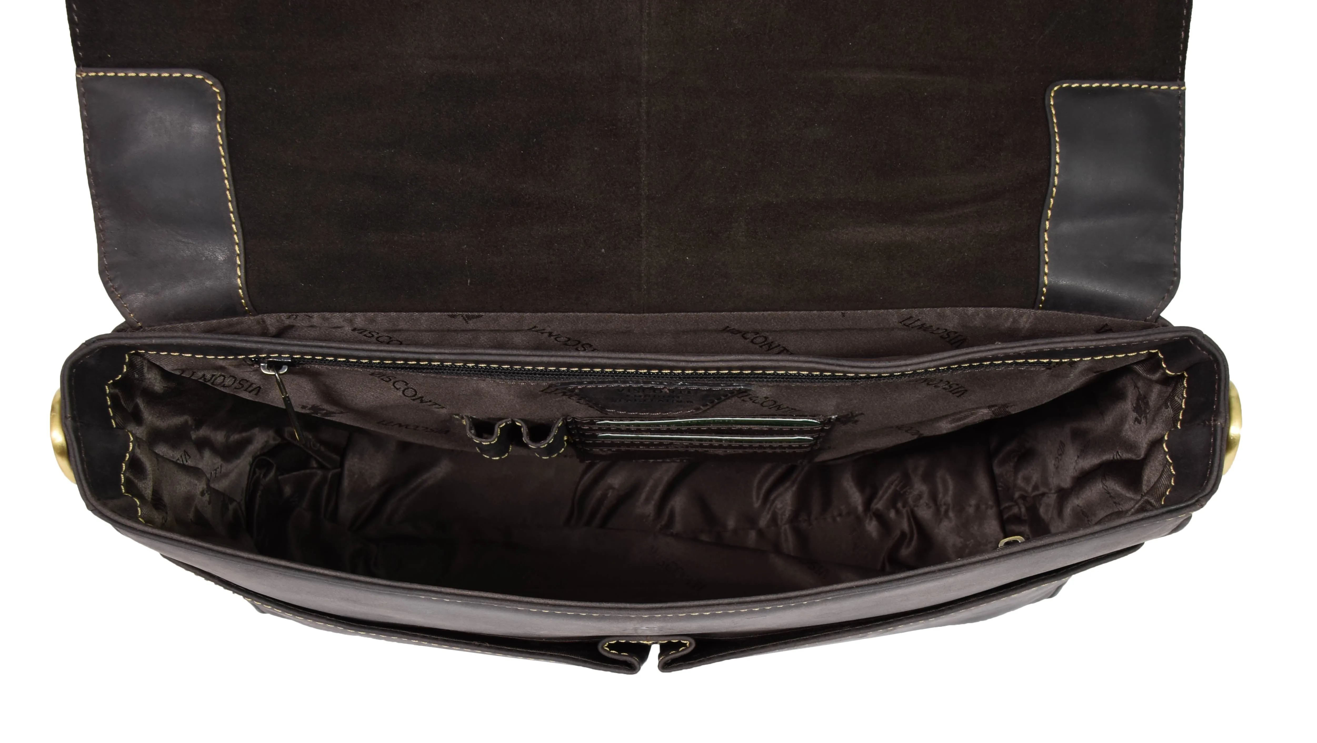 DR376 Men's Leather Cross Body Flap Over Briefcase Brown