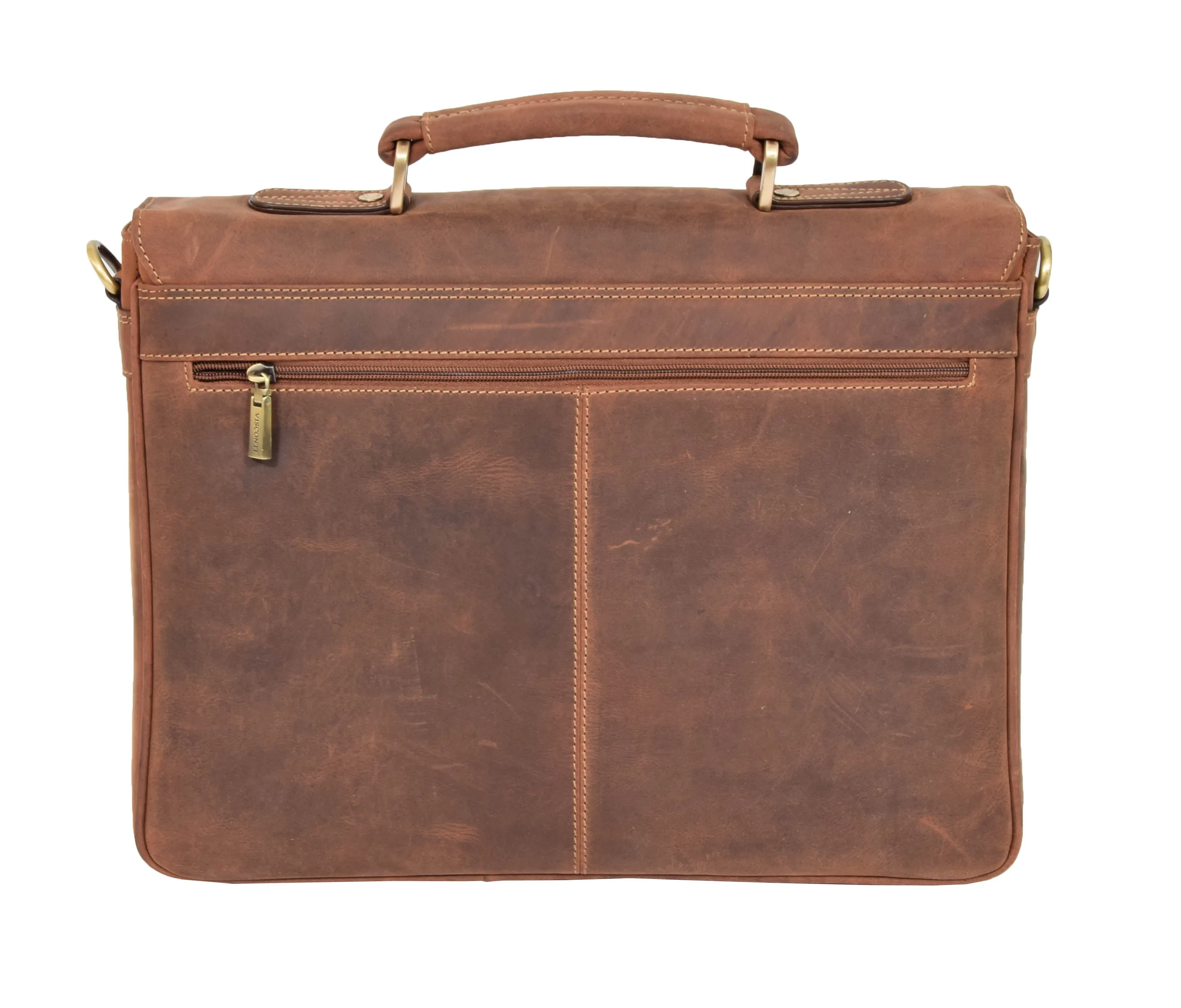 DR376 Men's Leather Cross Body Flap Over Briefcase Tan